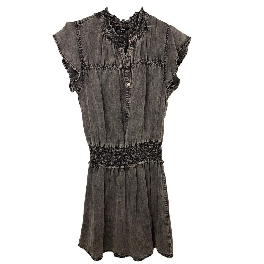 Rails Amina Ruffled Smocked Mini Dress Black Acid Wash Size Small Revolve